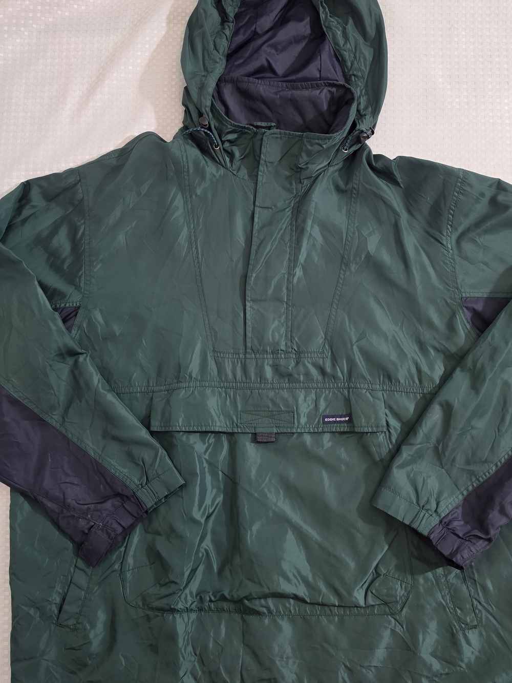 VTG 90s Eddie Bauer Anorak Jacket Men's L Tall Forest Green Hooded Pullover EUC